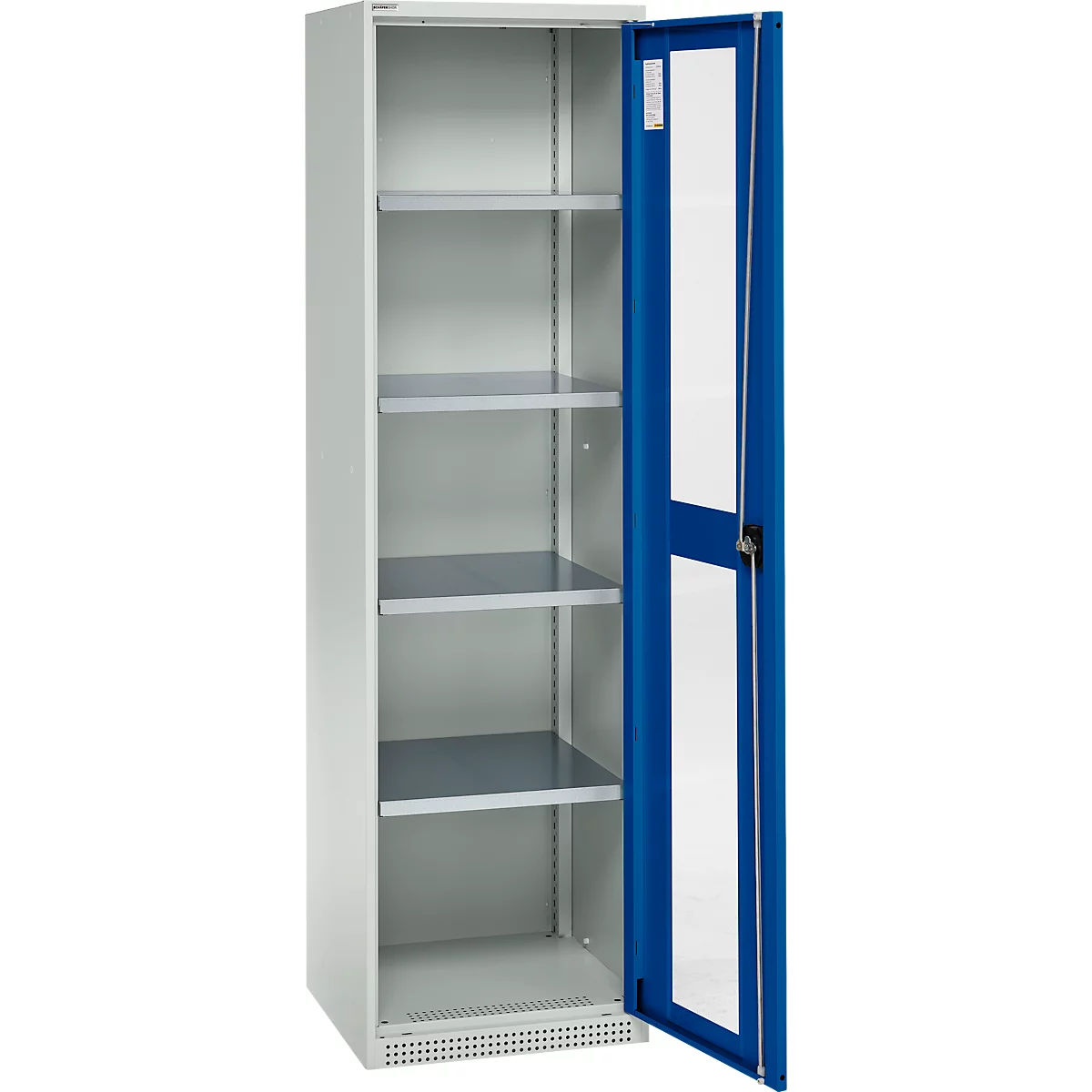 Schäfer Shop Genius Armoire en acier FS, en tôle d'acier, avec fenêtre d'inspection, trous de ventilation, L 545 x P 520 x H 1950 mm, 5 HC, jusqu'à 250 kg, gris clair/bleu gentiane