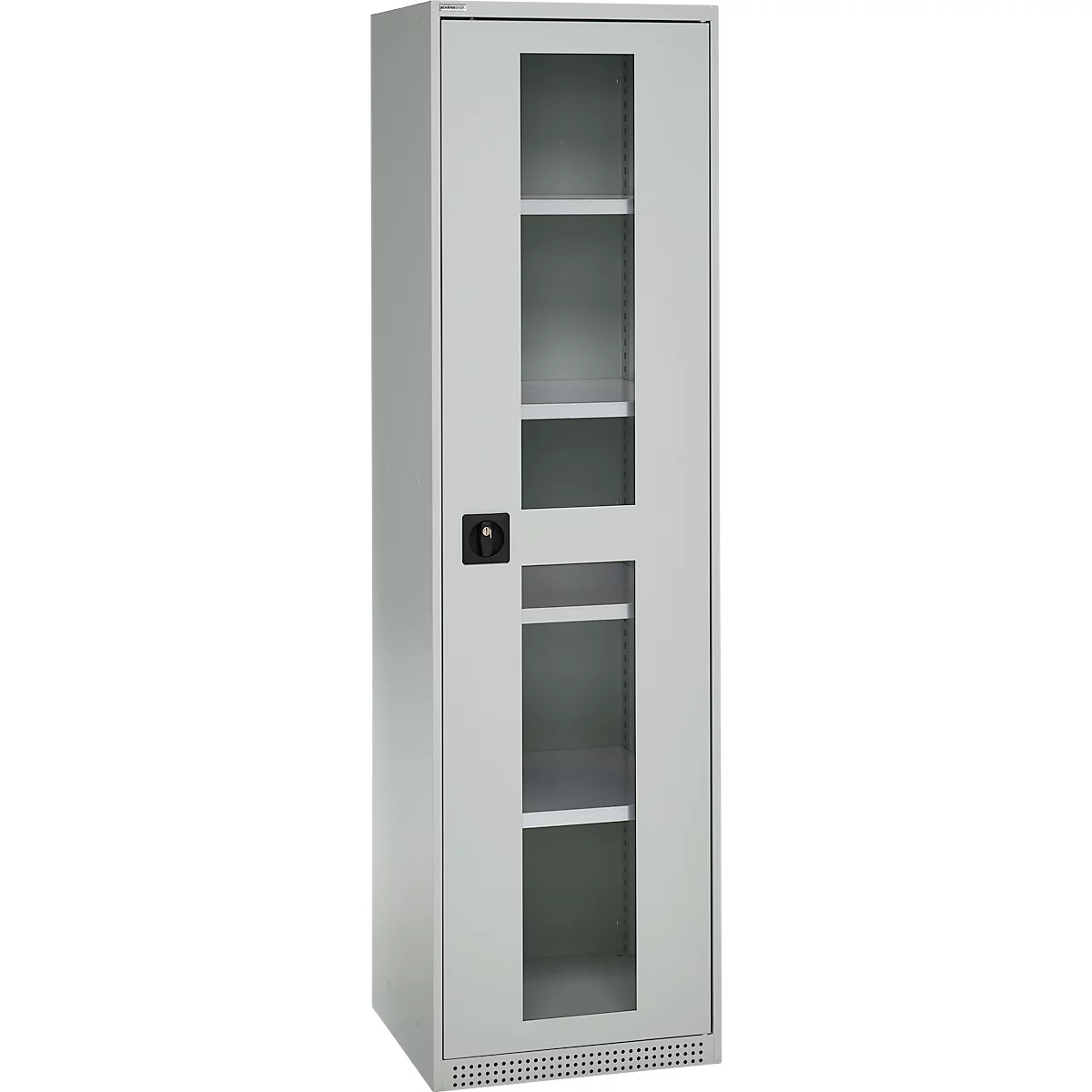 Schäfer Shop Genius Armoire en acier FS, en tôle d'acier, avec fenêtre d'inspection, trous de ventilation, L 545 x P 520 x H 1950 mm, 5 HC, jusqu'à 250 kg, gris clair/gris clair