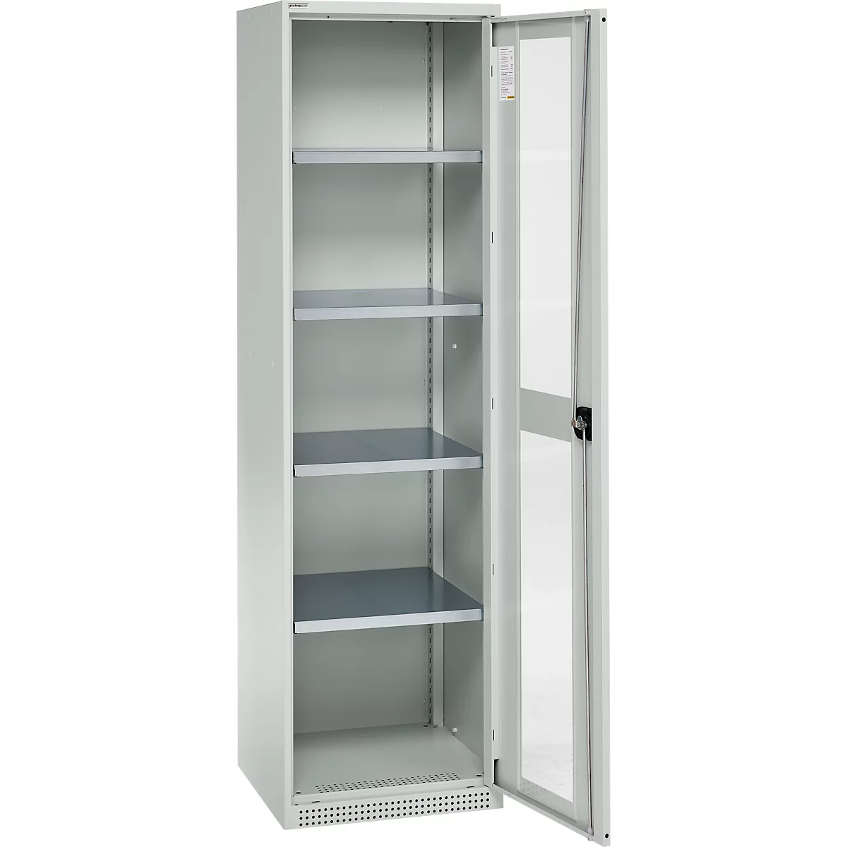 Schäfer Shop Genius Armoire en acier FS, en tôle d'acier, avec fenêtre d'inspection, trous de ventilation, L 545 x P 520 x H 1950 mm, 5 HC, jusqu'à 250 kg, gris clair/gris clair