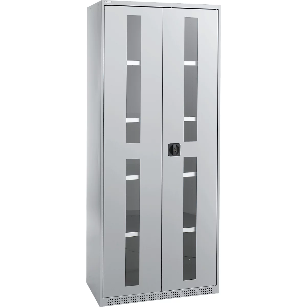 Schäfer Shop Genius Armoire en acier FS, en tôle d'acier, avec fenêtre d'inspection, trous de ventilation, L 810 x P 520 x H 1950 mm, 5 HC, jusqu'à 300 kg, alu blanc/alu blanc