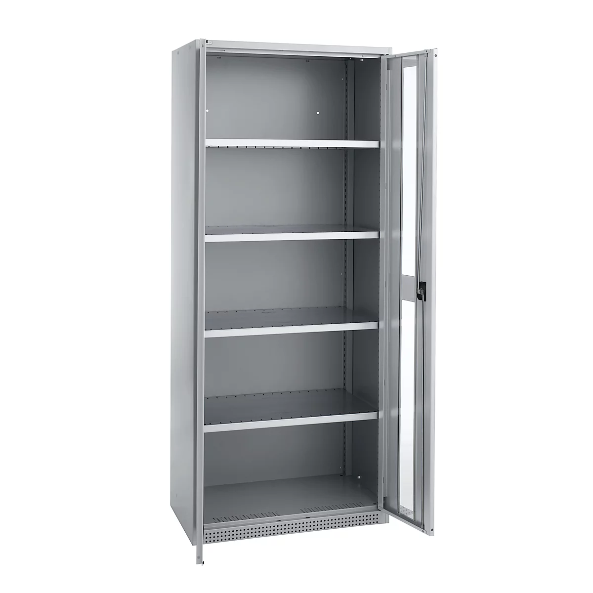 Schäfer Shop Genius Armoire en acier FS, en tôle d'acier, avec fenêtre d'inspection, trous de ventilation, L 810 x P 520 x H 1950 mm, 5 HC, jusqu'à 300 kg, alu blanc/alu blanc