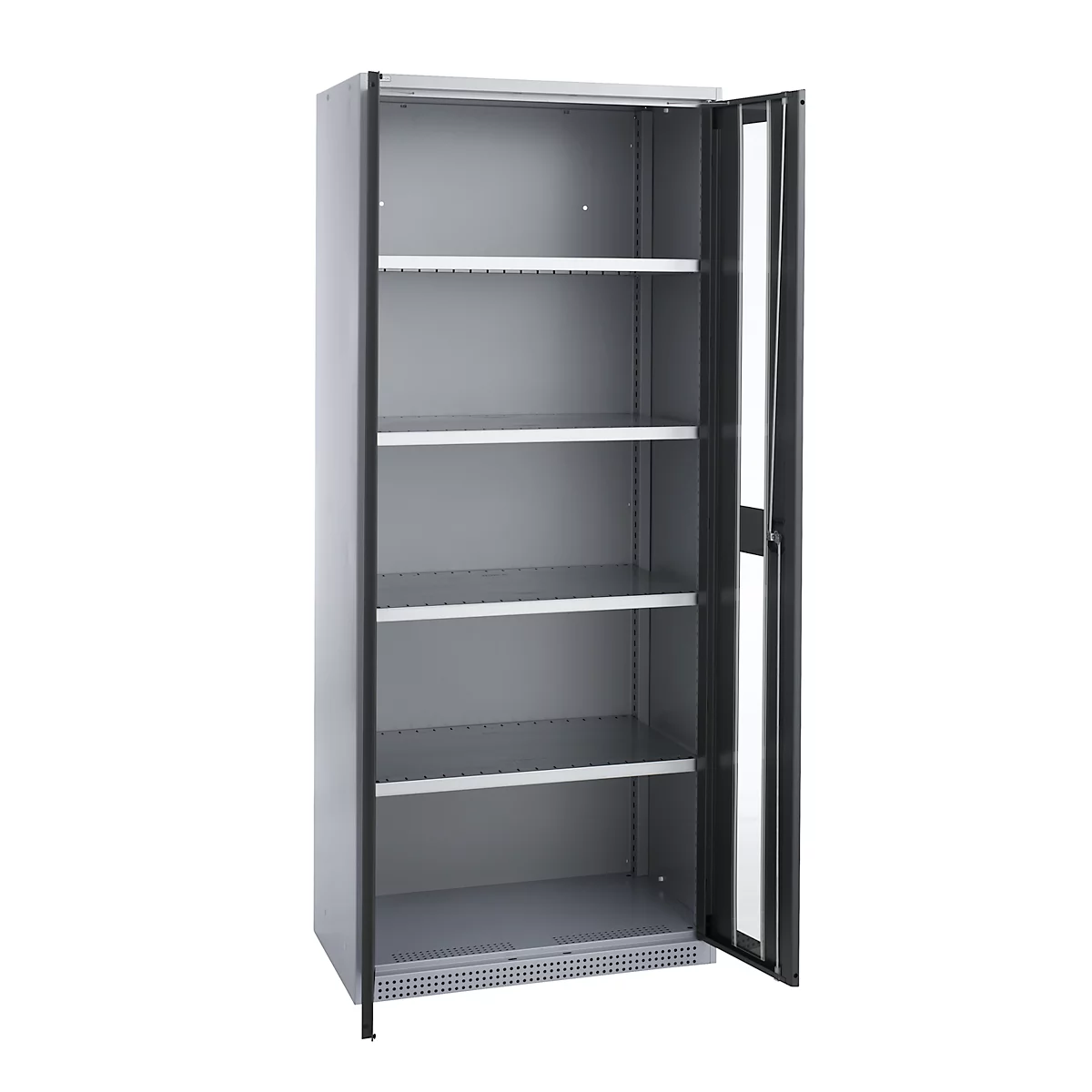 Schäfer Shop Genius Armoire en acier FS, en tôle d'acier, avec fenêtre d'inspection, trous de ventilation, L 810 x P 520 x H 1950 mm, 5 HC, jusqu'à 300 kg, alu blanc/anthracite