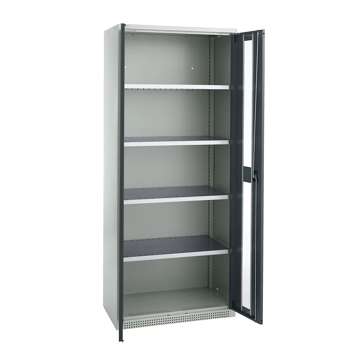 Schäfer Shop Genius Armoire en acier FS, en tôle d'acier, avec fenêtre d'inspection, trous de ventilation, L 810 x P 520 x H 1950 mm, 5 HC, jusqu'à 300 kg, gris clair/anthracite