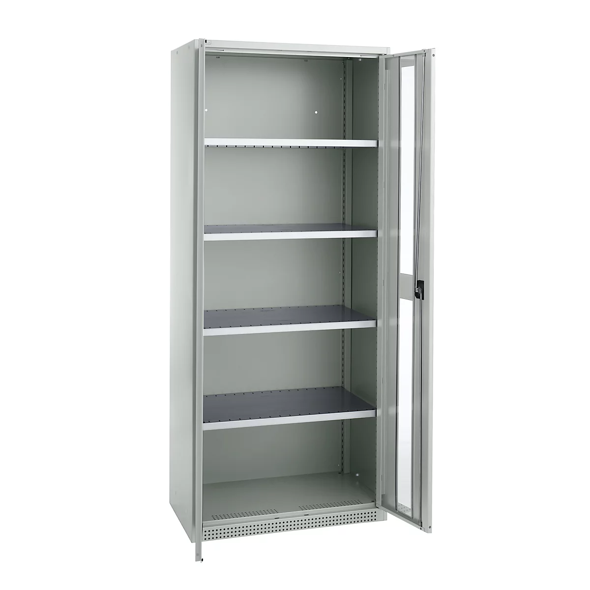 Schäfer Shop Genius Armoire en acier FS, en tôle d'acier, avec fenêtre d'inspection, trous de ventilation, L 810 x P 520 x H 1950 mm, 5 HC, jusqu'à 300 kg, gris clair/gris clair