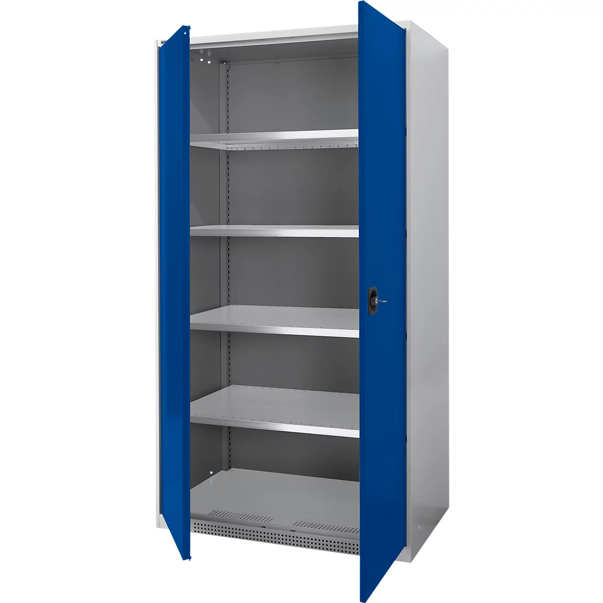 Schäfer Shop Genius armoire pour charges lourdes FS, tôle d'acier, L 1055 x P 620 x H 1950 mm, 5 OH, aluminium blanc/bleu azur, jusqu'à 1000 kg