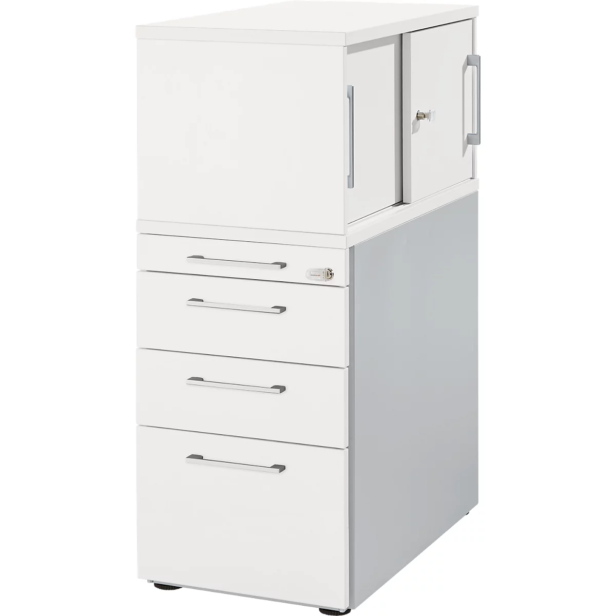 Schäfer Shop Genius Beistellcontainer mit Aufsatzschrank inkl. Schiebetür, Container & Schiebetür abschließbar, mit Griff eckig, weiß 