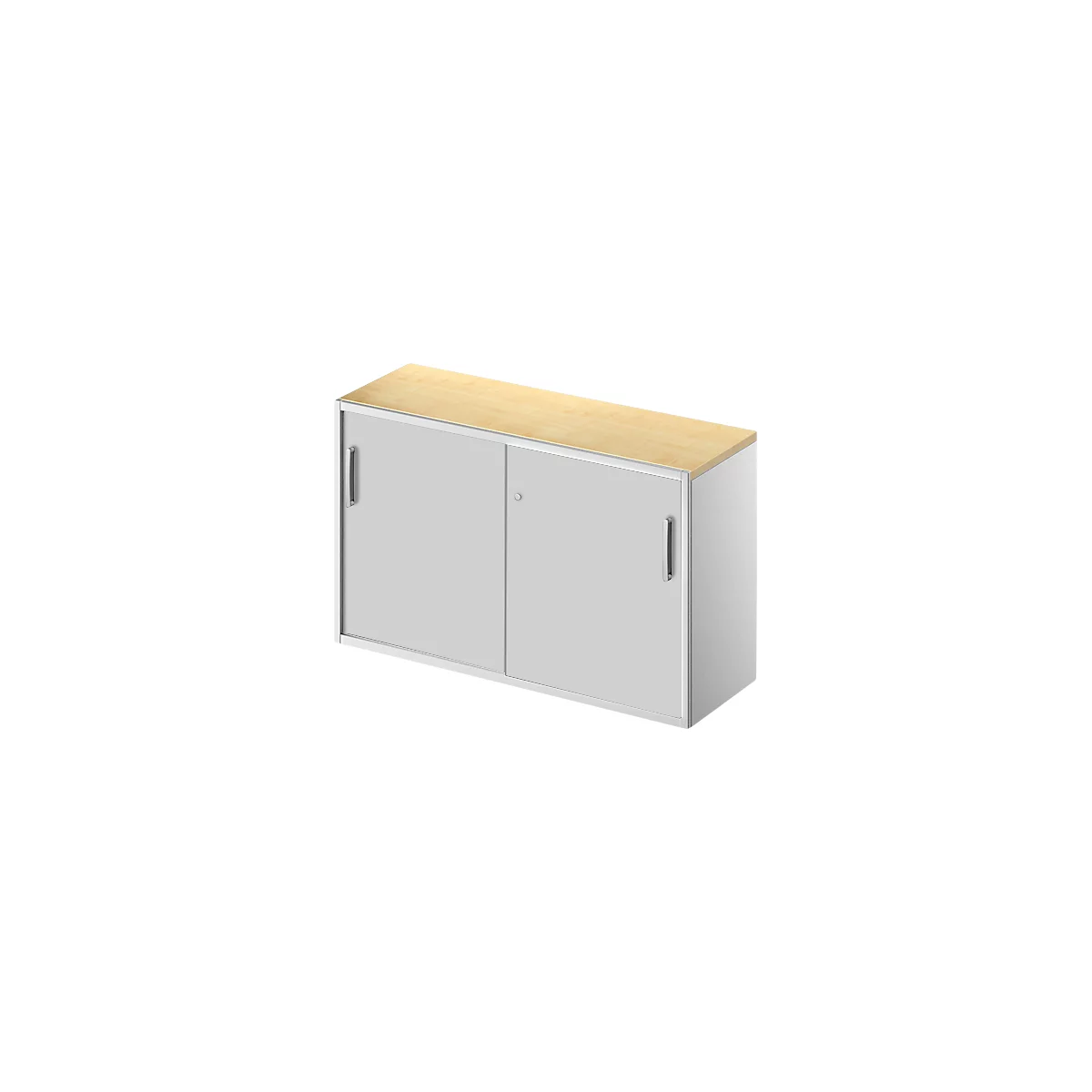 Schäfer Shop Genius Beistellschrank TETRIS SOLID, 2 OH, in Schreibtischhöhe, B 1200 mm, 25 mm Abdeckplatte, Ahorn-Dekor/weißalu