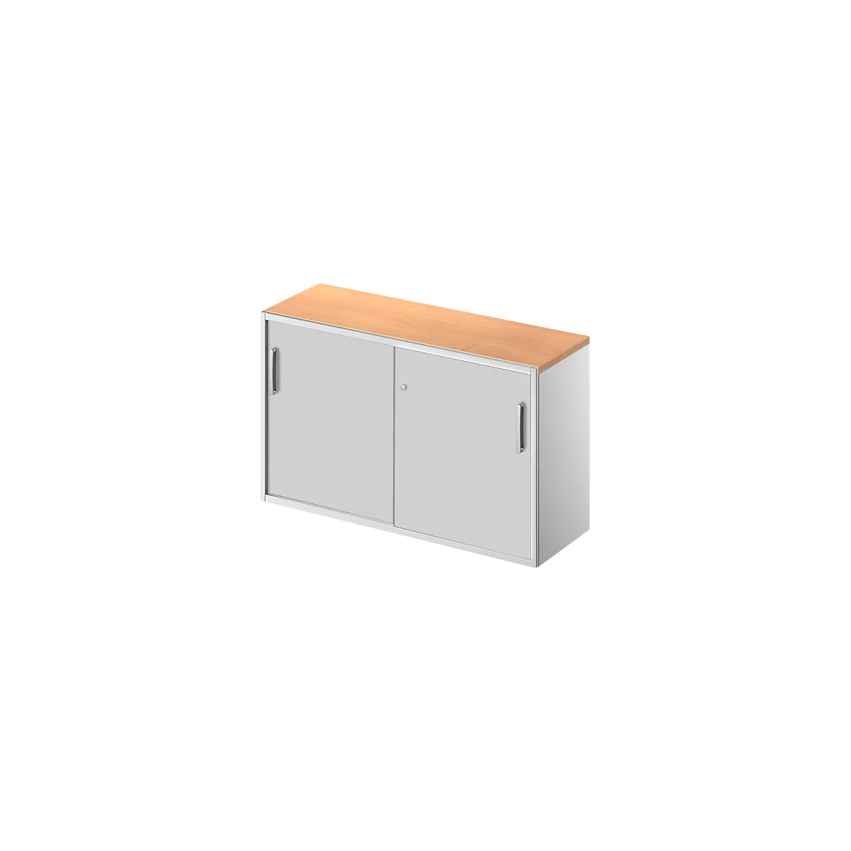 Schäfer Shop Genius Beistellschrank TETRIS SOLID, 2 OH, in Schreibtischhöhe, B 1200 mm, 25 mm Abdeckplatte, Buche-Dekor/weißalu