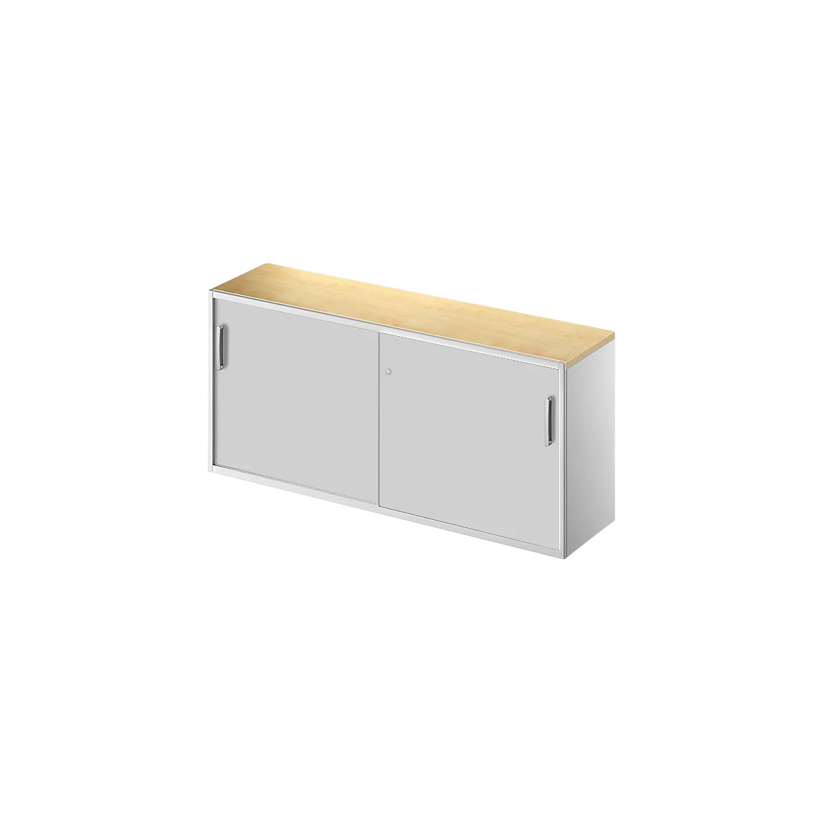 Schäfer Shop Genius Beistellschrank TETRIS SOLID, 2 OH, in Schreibtischhöhe, B 1600 mm, 25 mm Abdeckplatte, Ahorn-Dekor/weißalu