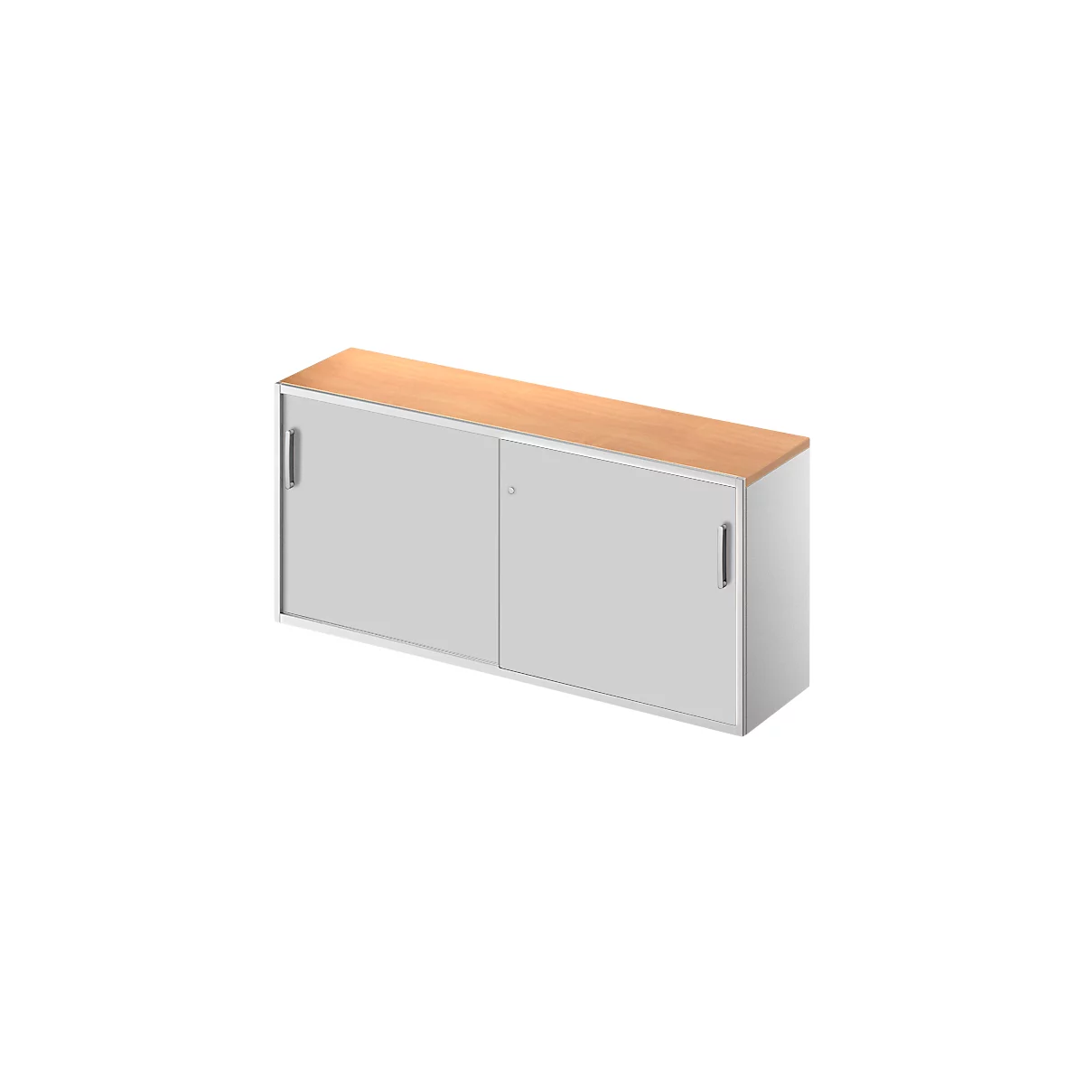 Schäfer Shop Genius Beistellschrank TETRIS SOLID, 2 OH, in Schreibtischhöhe, B 1600 mm, 25 mm Abdeckplatte, Buche-Dekor/weißalu