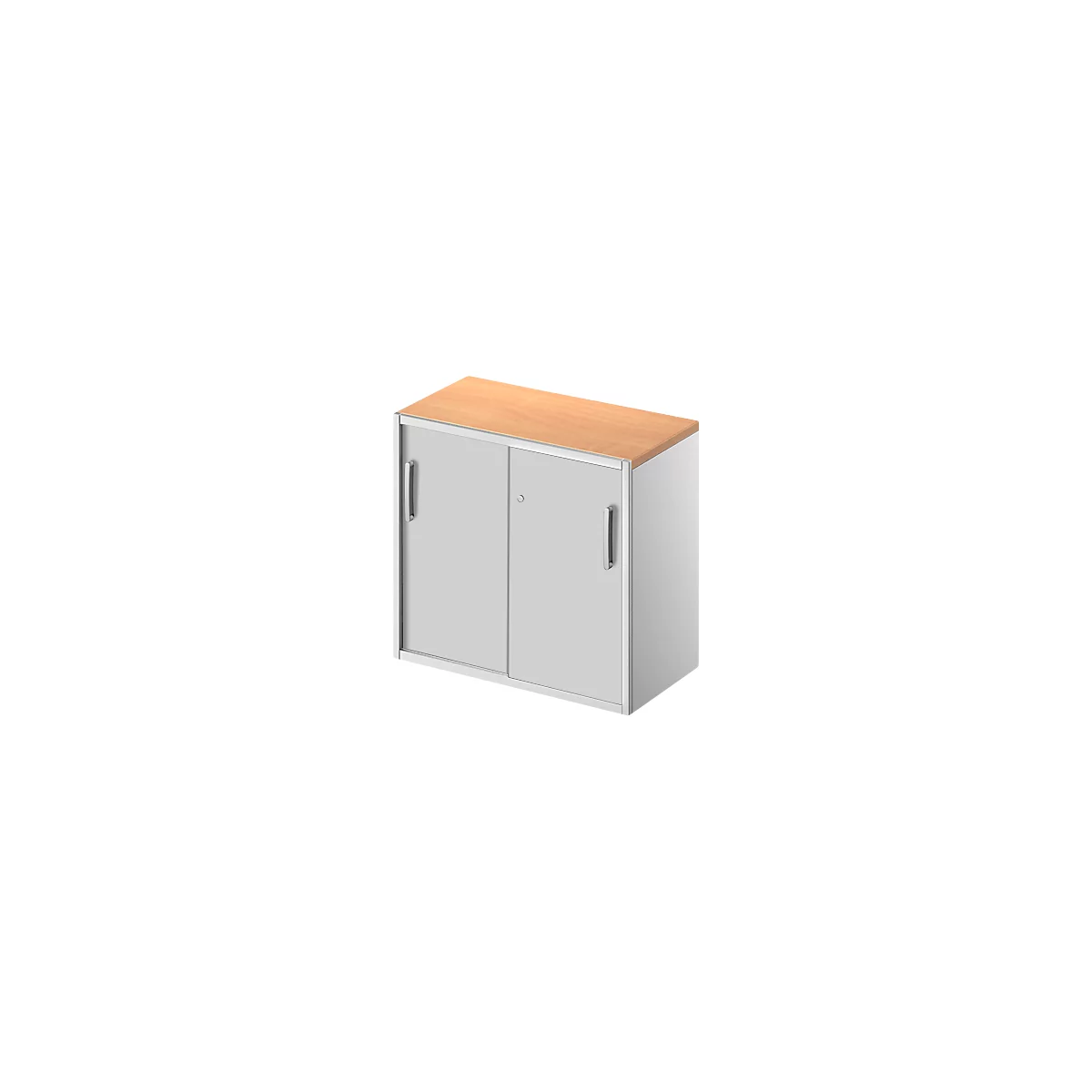 Schäfer Shop Genius Beistellschrank TETRIS SOLID, 2 OH, in Schreibtischhöhe, B 800 mm, 25 mm Abdeckplatte, Buche-Dekor/weißaluminium