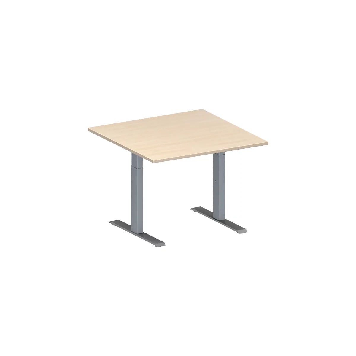 Schäfer Shop Genius Besprechungstisch MODENA FLEX, Quadrat, T-Fuß Rechteckrohr, B 1000 x T 1000 x H 650-850 mm, Ahorn/weißaluminium RAL 9006 