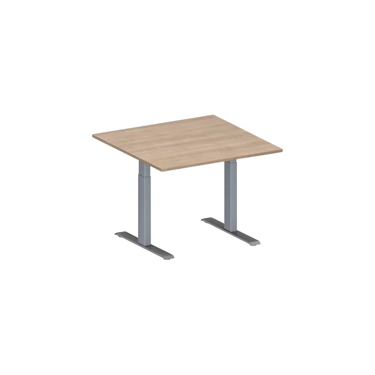 Schäfer Shop Genius Besprechungstisch MODENA FLEX, Quadrat, T-Fuß Rechteckrohr, B 1000 x T 1000 x H 650-850 mm, Eiche-Dekor/weißaluminium RAL 9006