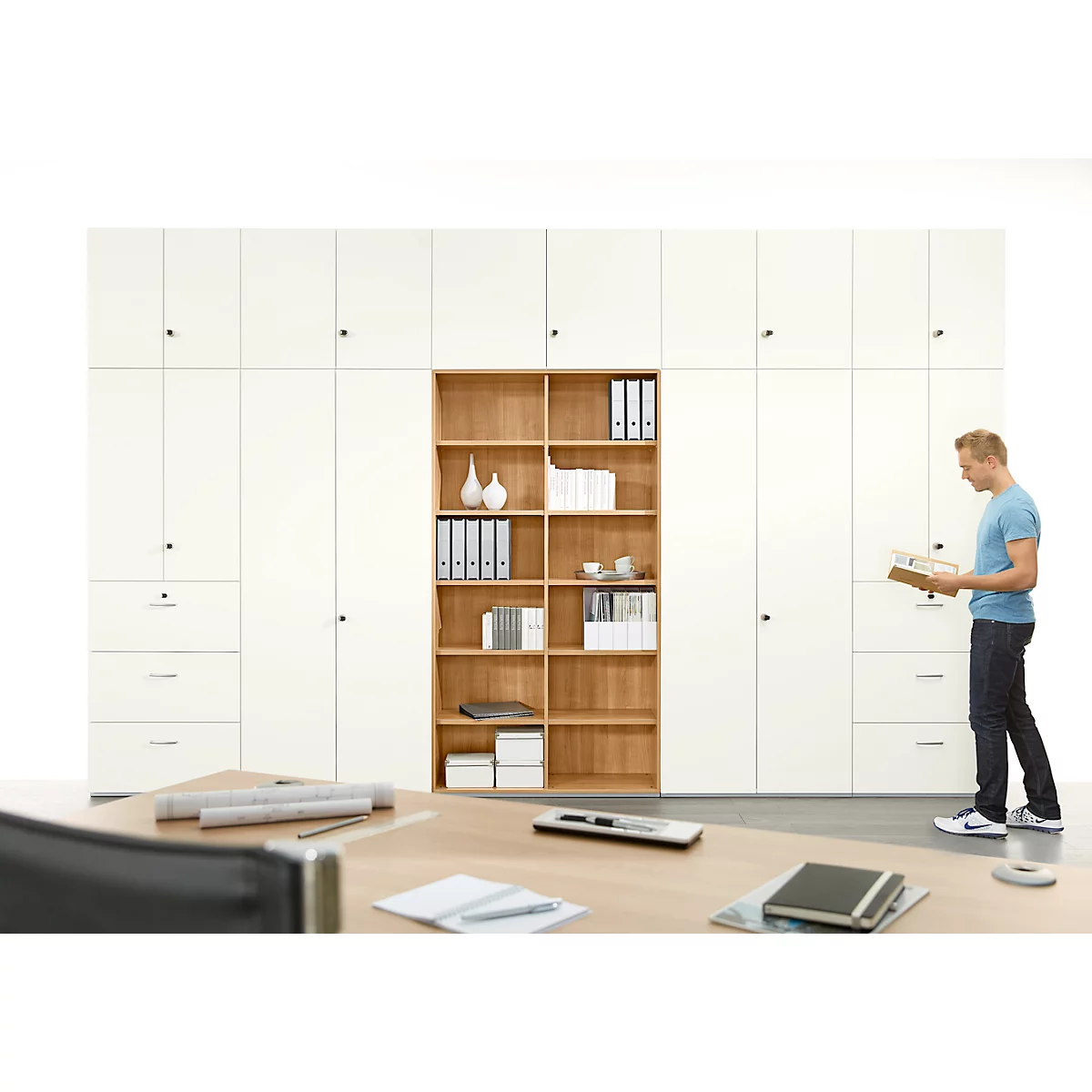 Schäfer Shop Genius Bibliothèque TETRIS WALL, 6 HC, L 1000 x P 420 x H 2250 mm, décor hêtre