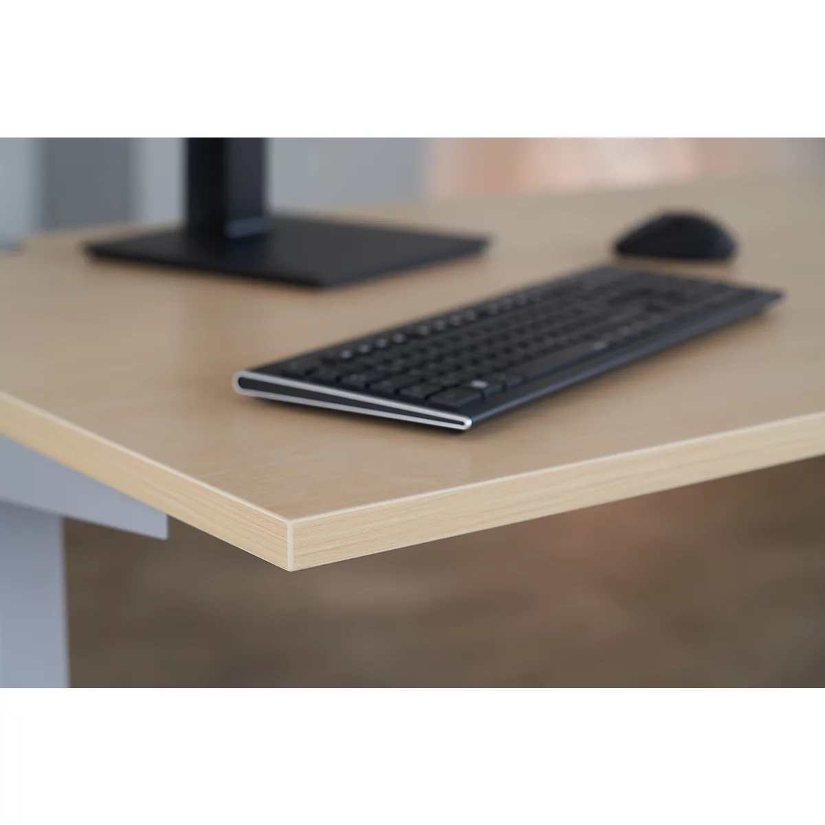 Schäfer Shop Genius bureau AERO FLEX, elektrisch in hoogte verstelbaar, rechthoekig, C-voet, B 1200 mm, ahorn/zwart + memory panel