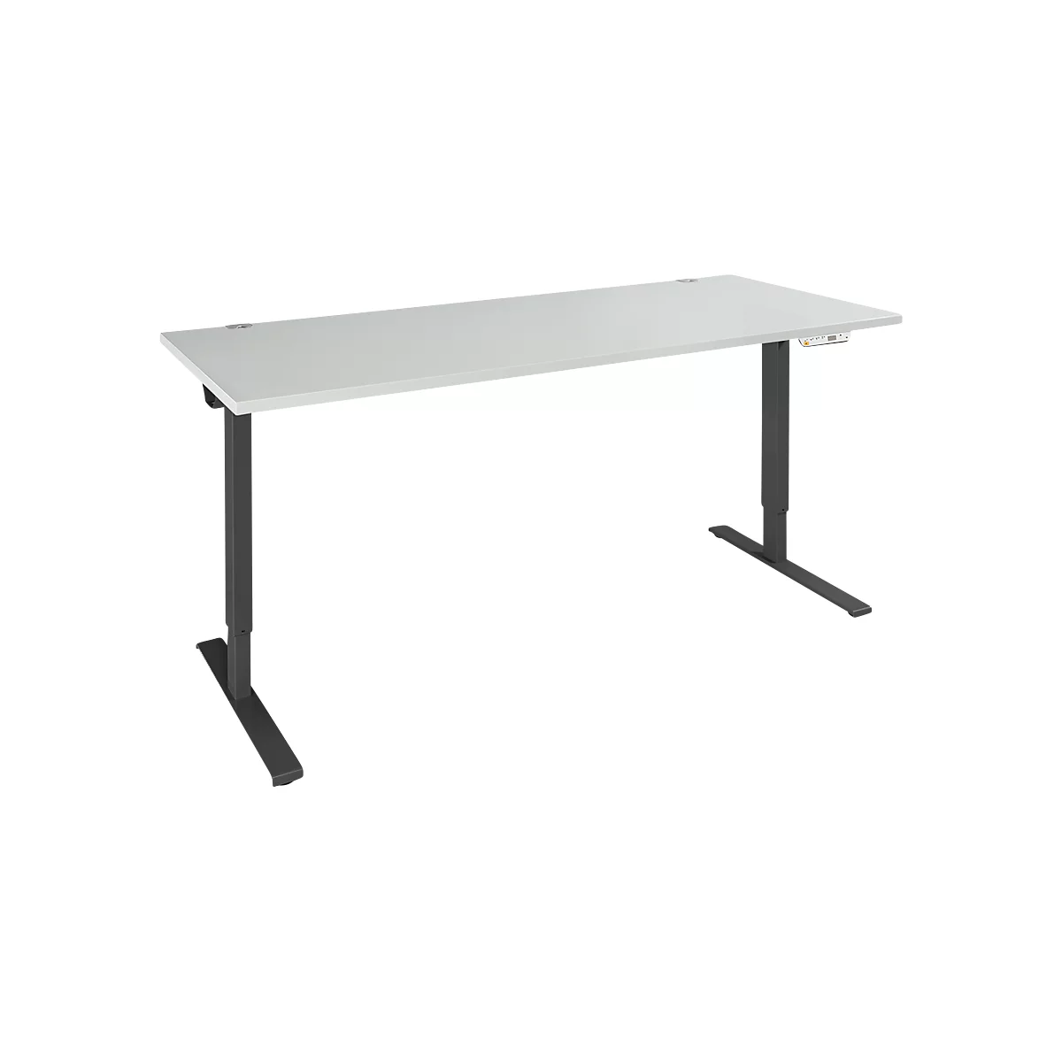 Schäfer Shop Genius bureau AERO FLEX, elektrisch in hoogte verstelbaar, rechthoekig, C-voet, B 1600 mm, lichtgrijs/zwart + memorypaneel