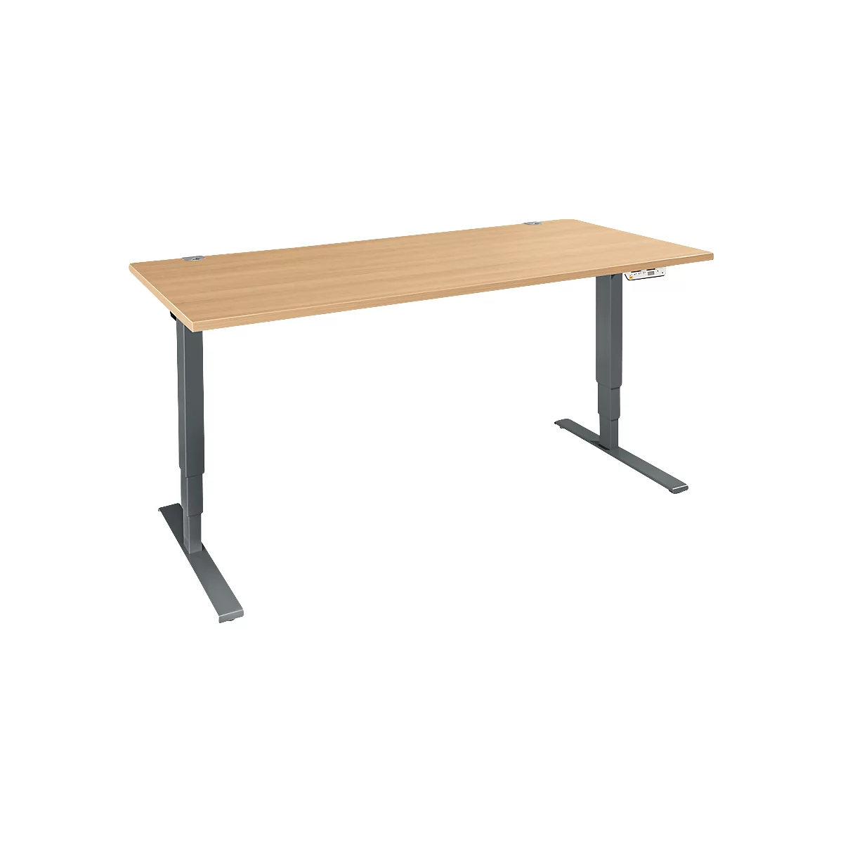 Schäfer Shop Genius bureau AERO FLEX, elektrisch in hoogte verstelbaar, rechthoekig, T-poot, B 1800 mm, beuken/antraciet + memoryplaat