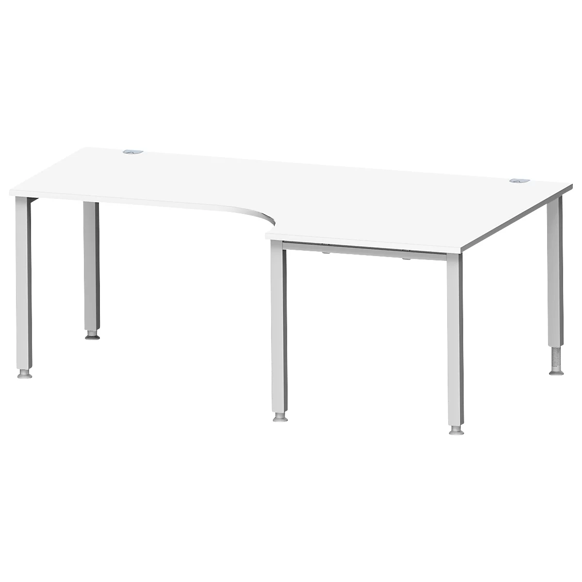 Schäfer Shop Genius Bureau d'angle MODENA FLEX 90°, approche à droite, 4 pieds en tube carré, L 2000 mm, blanc/blanc