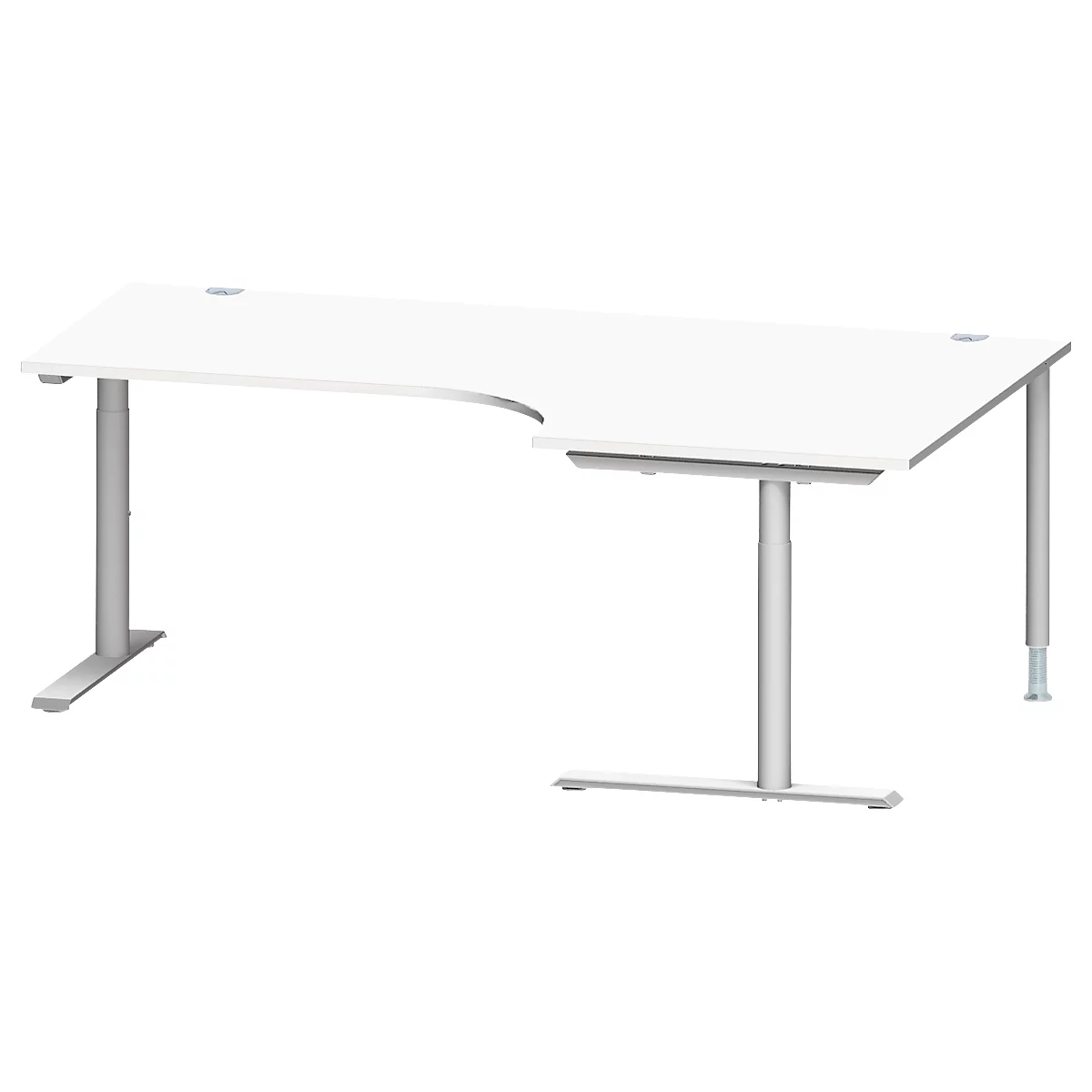 Schäfer Shop Genius Bureau d'angle MODENA FLEX 90°, approche à droite, tube rond à pied en C, L 2000 mm, blanc/blanc