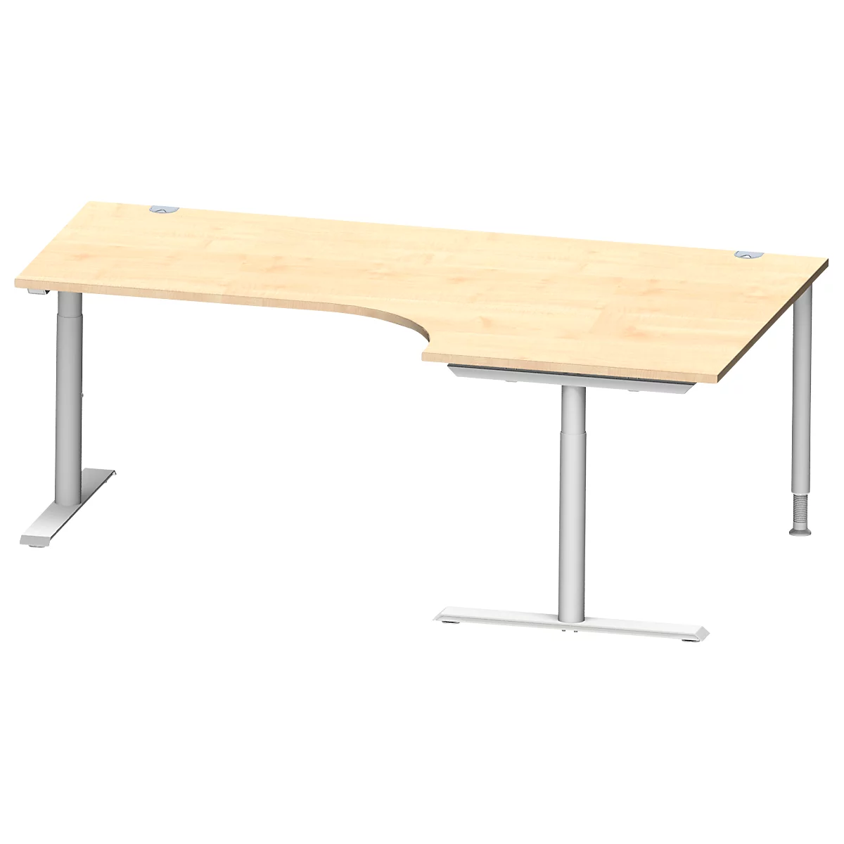 Schäfer Shop Genius Bureau d'angle MODENA FLEX 90°, approche à droite, tube rond à pieds en T, L 2000 mm, érable/blanc