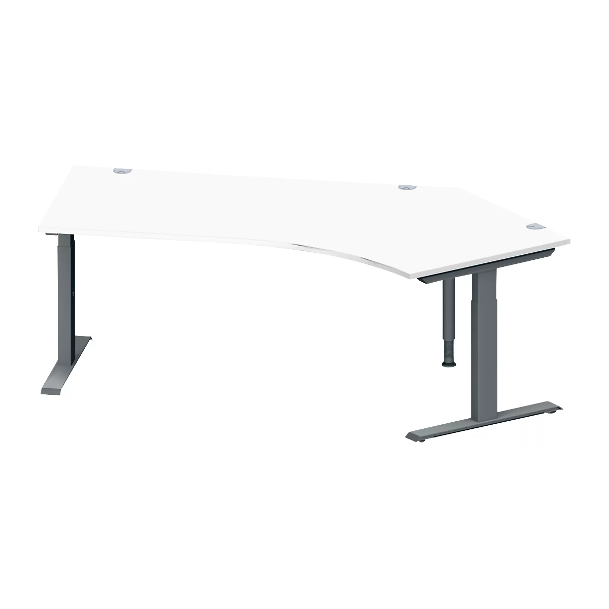 Schäfer Shop Genius Bureau d'angle MODENA FLEX, angle de 135° à droite, pied en T en tube rectangulaire, L 2165 x P 800/800 x H 650-850 mm, blanc/anthracite
