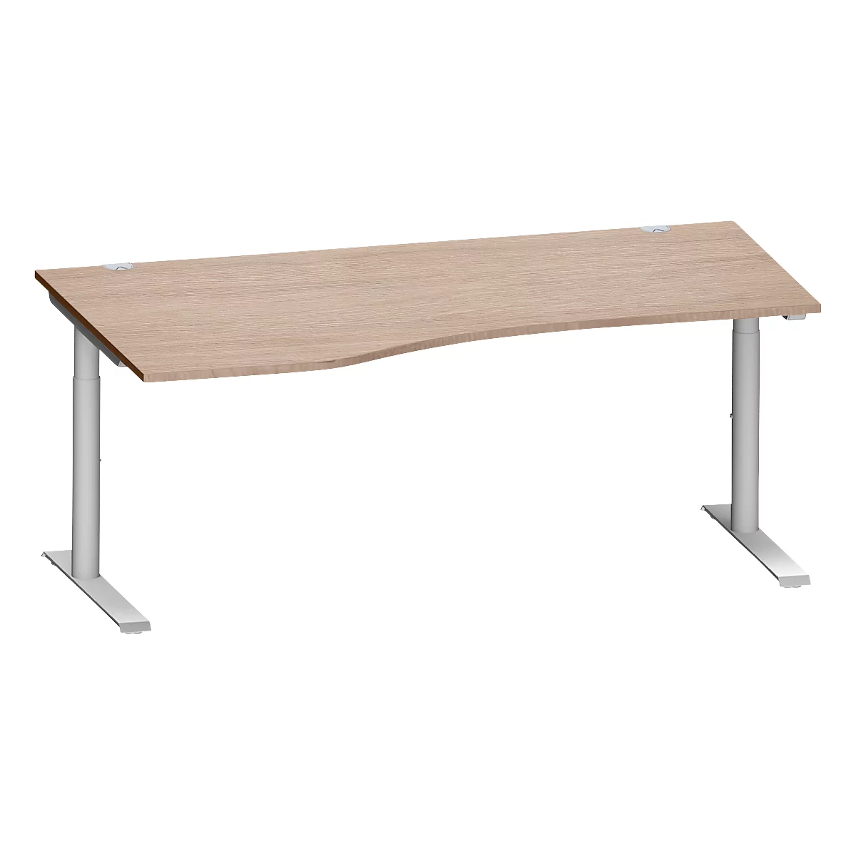 Schäfer Shop Genius Bureau de forme libre MODENA FLEX, approche à gauche, décor chêne/alu blanc