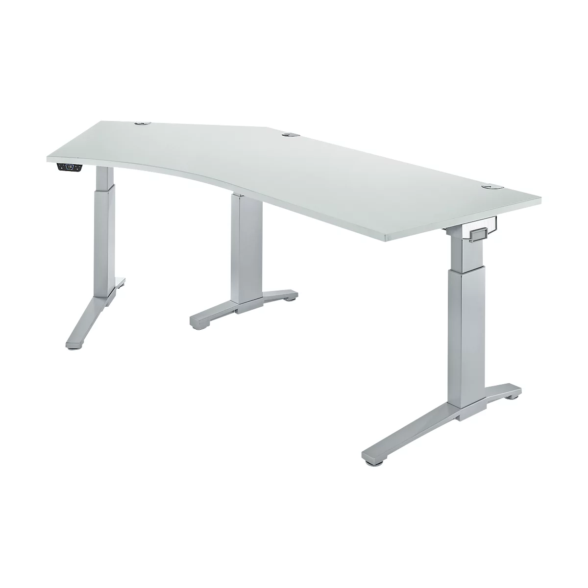 Schäfer Shop Genius bureau ERGOSTYLE S, 135°, één niveau, elektrisch in hoogte verstelbaar, aanbouw links, C-voet, B 2165 x D 800 x H 715-1182 mm, incl. Memory Master, aluminium lichtgrijs/wit