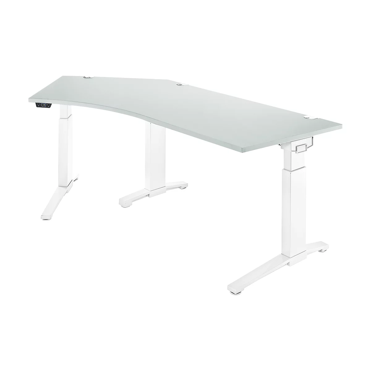 Schäfer Shop Genius bureau ERGOSTYLE S, 135°, één niveau, elektrisch in hoogte verstelbaar, aanbouw links, C-voet, B 2165 x D 800 x H 715-1182 mm, incl. Memory Master, lichtgrijs/wit