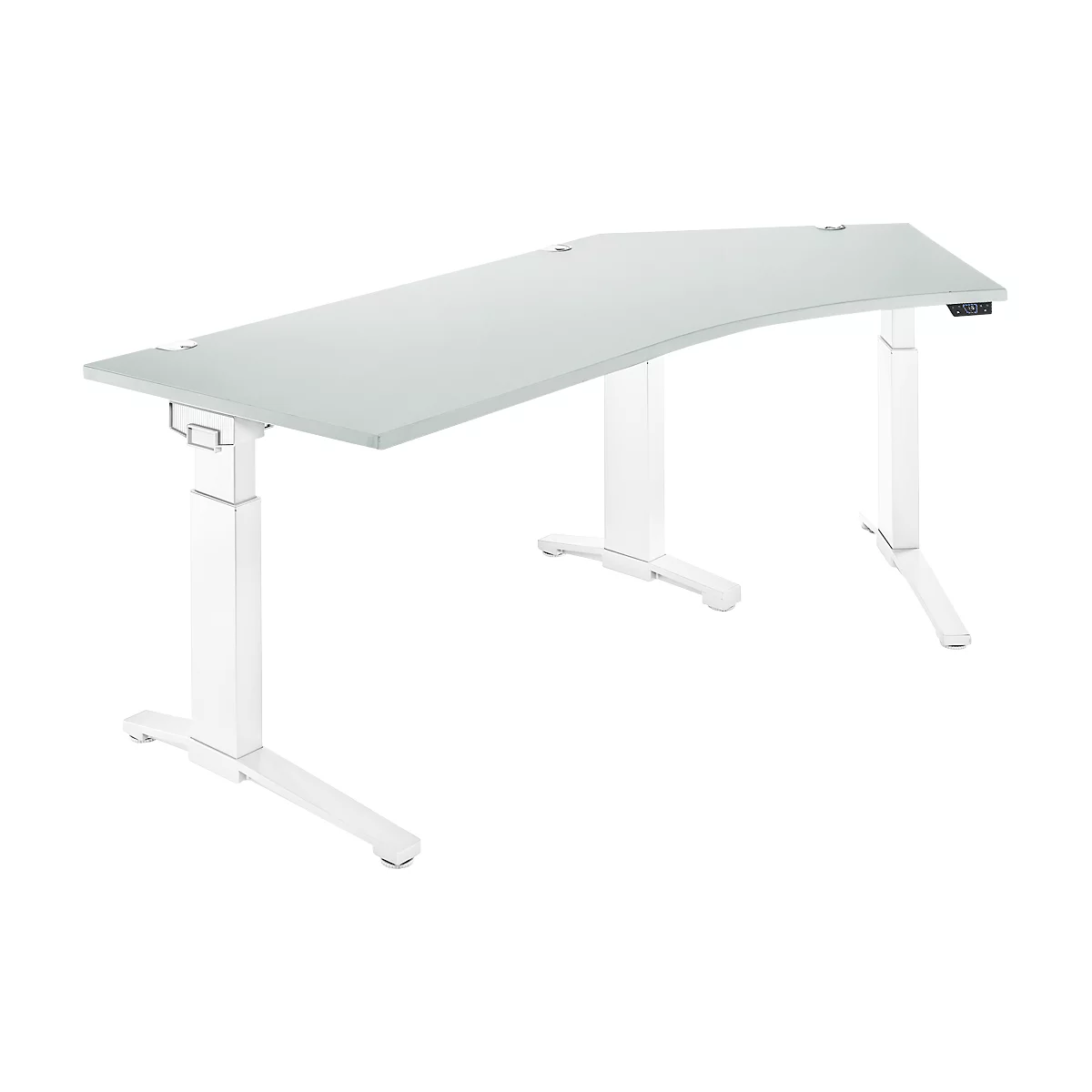 Schäfer Shop Genius bureau ERGOSTYLE S, 135°, één niveau, elektrisch in hoogte verstelbaar, aanbouw rechts, C-voet, B 2165 x D 800 x H 715-1182 mm, incl. Memory Master, lichtgrijs/wit