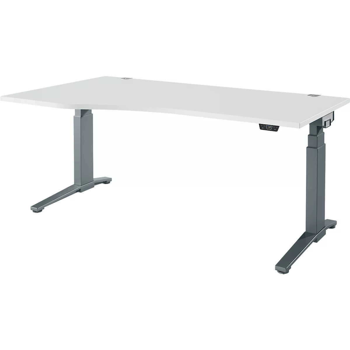 Schäfer Shop Genius bureau ERGOSTYLE S, elektrisch in hoogte verstelbaar, aanbouw links, tweetraps, C-voet, B 1800 x D 800/1000 x H 645-1305 mm, incl. Memory Master, lichtgrijs/antraciet