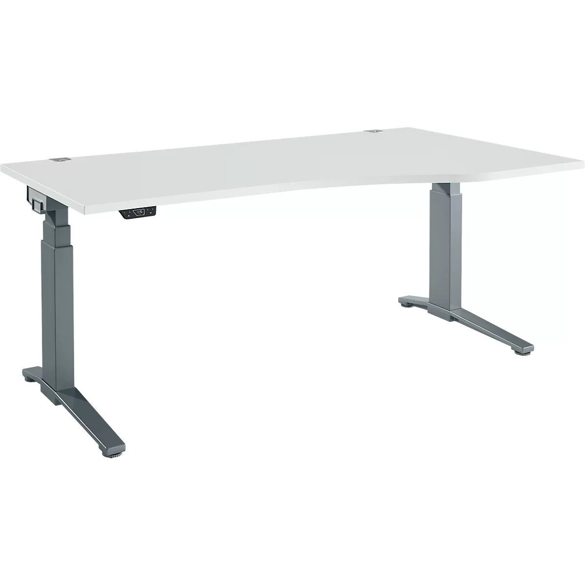 Schäfer Shop Genius bureau ERGOSTYLE S, elektrisch in hoogte verstelbaar, aanbouw rechts, twee niveaus, C-voet, B 1800 x D 800/1000 x H 645-1305 mm, incl. Memory Master, lichtgrijs/antraciet