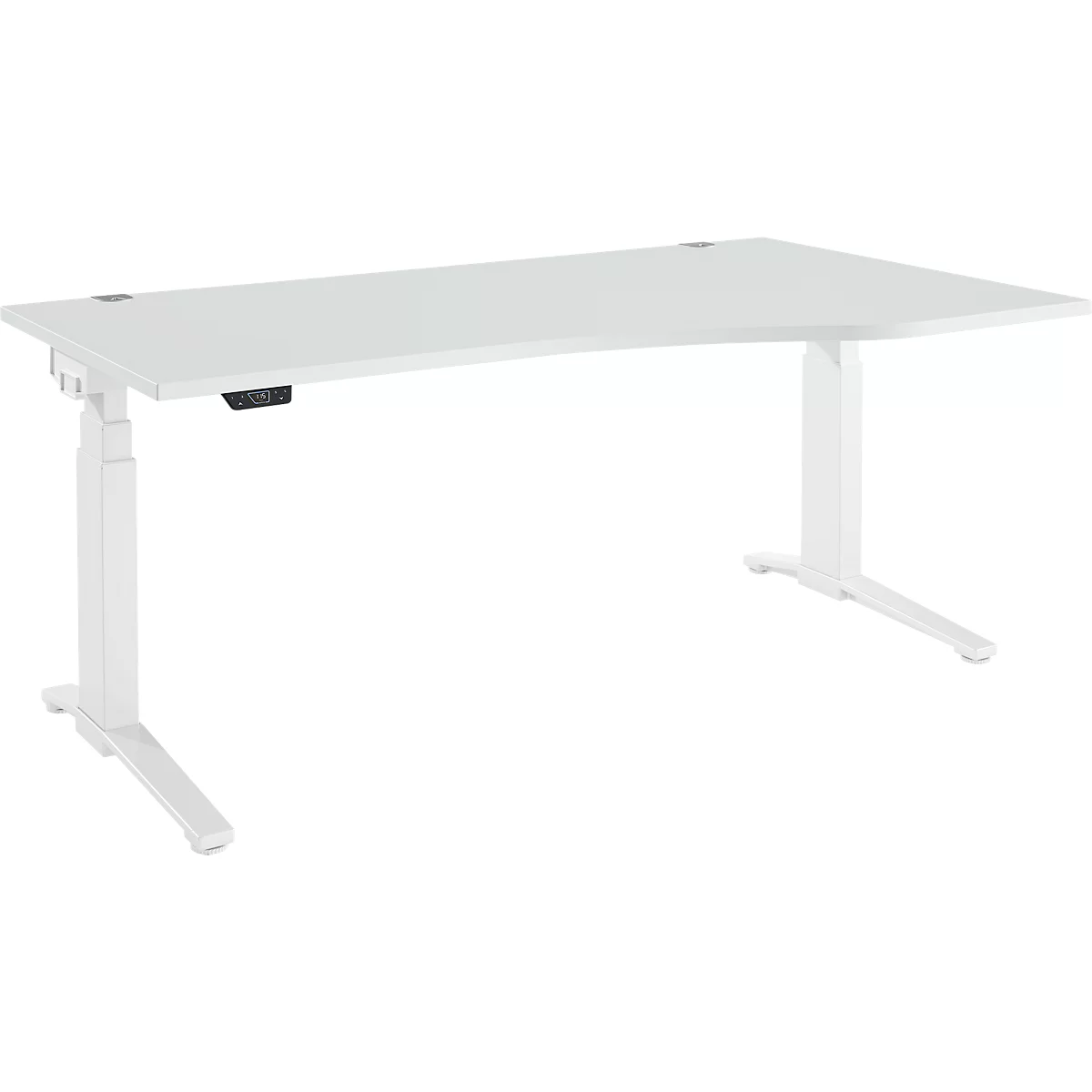 Schäfer Shop Genius bureau ERGOSTYLE S, elektrisch in hoogte verstelbaar, aanbouw rechts, tweetraps, C-voet, B 1800 x D 800/1000 x H 645-1305 mm, incl. Memory Master, lichtgrijs/wit