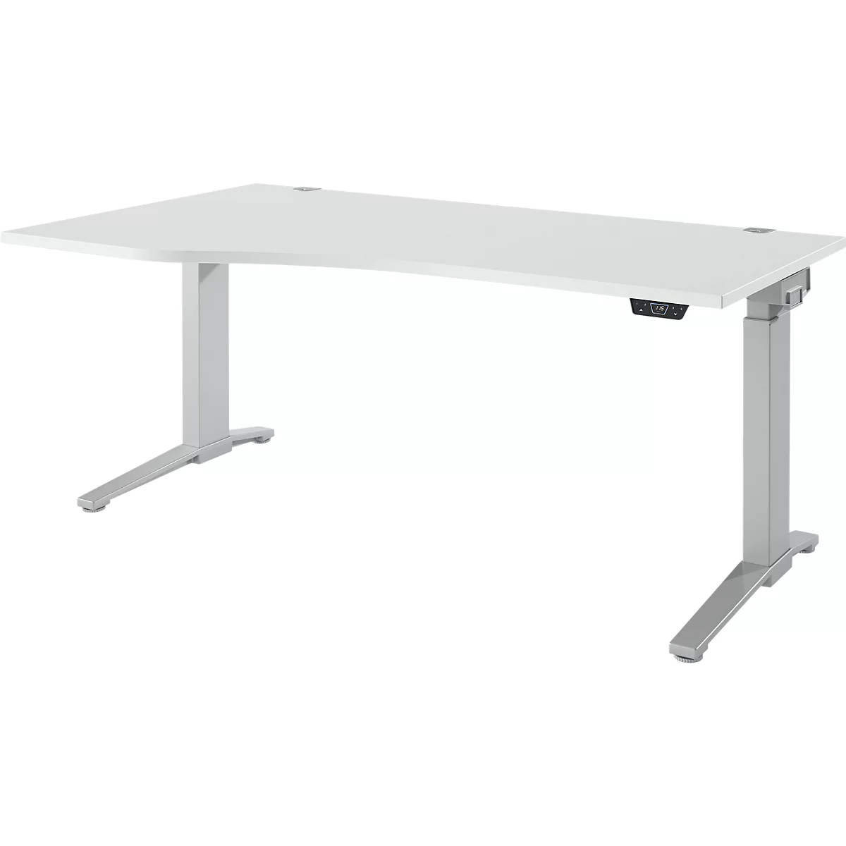 Schaefer Shop Genius bureau ERGOSTYLE S, elektrisch in hoogte verstelbaar, één niveau, aanbouw links, C-voet, B 1800 x D 800/1000 x H 715-1182 mm, incl. Memory Master, aluminium lichtgrijs/wit