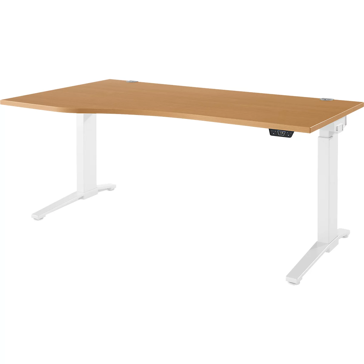 Schaefer Shop Genius bureau ERGOSTYLE S, elektrisch in hoogte verstelbaar, één niveau, aanbouw links, C-voet, B 1800 x D 800/1000 x H 715-1182 mm, incl. Memory Master, beuken/wit