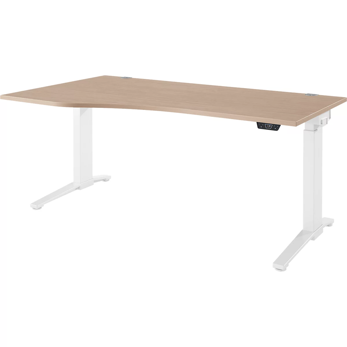 Schaefer Shop Genius bureau ERGOSTYLE S, elektrisch in hoogte verstelbaar, één niveau, aanbouw links, C-voet, B 1800 x D 800/1000 x H 715-1182 mm, incl. Memory Master, eiken/wit