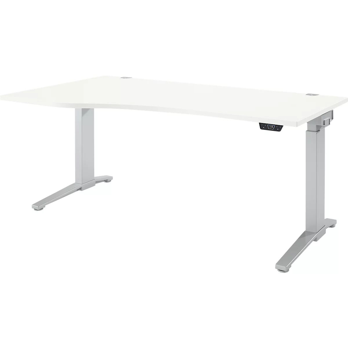 Schaefer Shop Genius bureau ERGOSTYLE S, elektrisch in hoogte verstelbaar, één niveau, aanbouw links, C-voet, B 1800 x D 800/1000 x H 715-1182 mm, incl. Memory Master, wit/blank aluminium