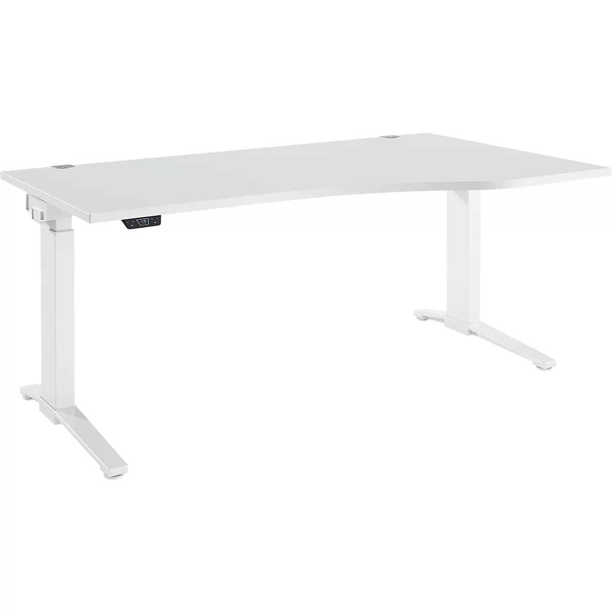 Schaefer Shop Genius bureau ERGOSTYLE S, elektrisch in hoogte verstelbaar, één niveau, aanbouw rechts, C-voet, B 1800 x D 800/1000 x H 715-1182 mm, incl. Memory Master, lichtgrijs/wit