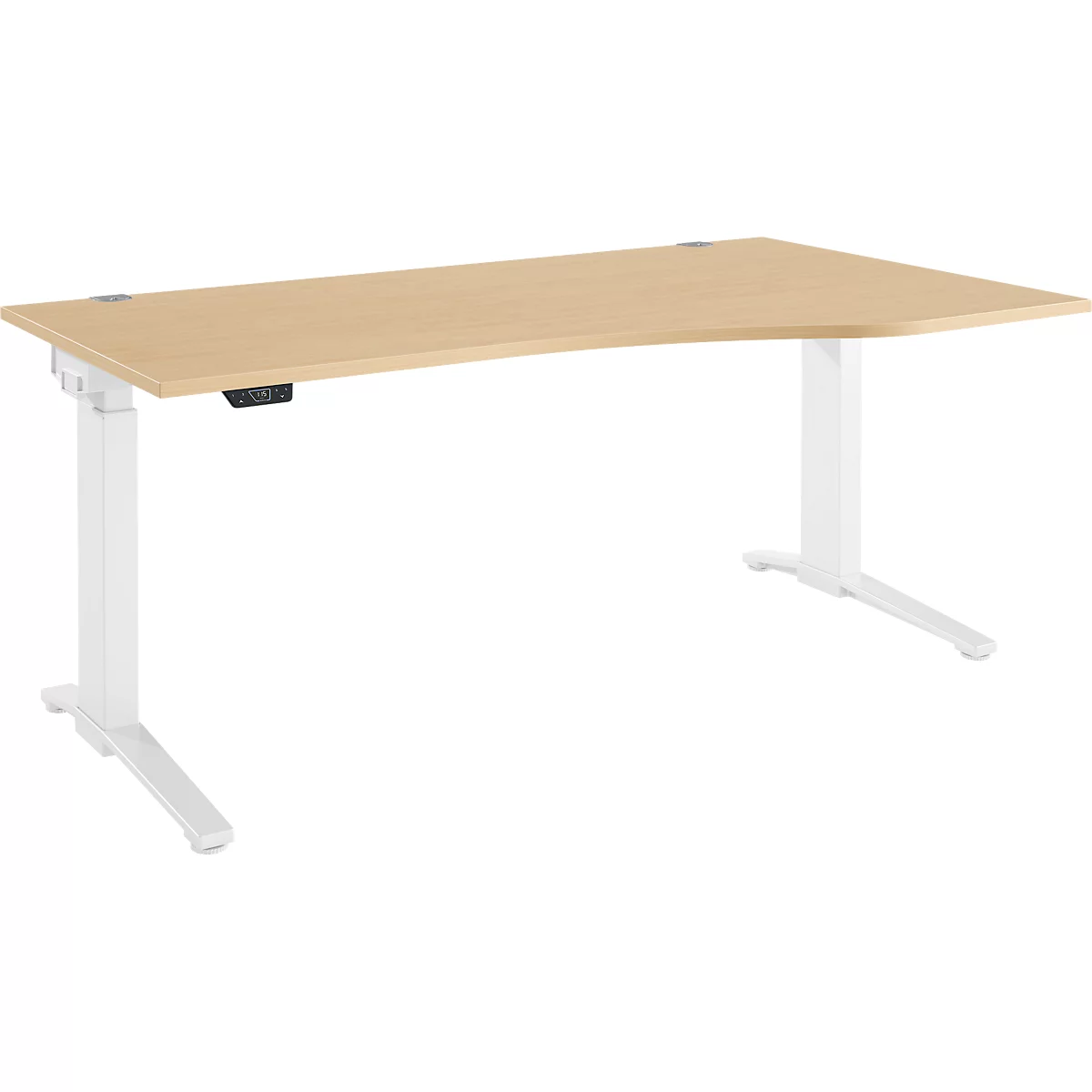 Schäfer Shop Genius bureau ERGOSTYLE S, elektrisch in hoogte verstelbaar, enkelvoudig, aanbouw rechts, C-voet, B 1800 x D 800/1000 x H 715-1182 mm, incl. Memory Master, ahorn/wit