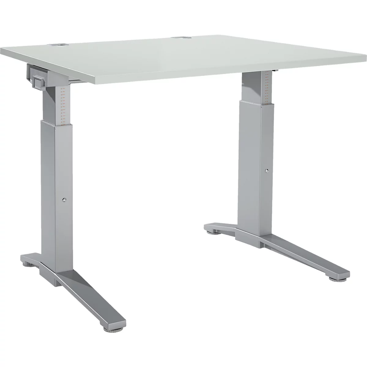 Schäfer Shop Genius bureau ERGOSTYLE S, handmatig in hoogte verstelbaar, rechthoekig, C-voet, B 1200 x D 800 x H 675-895 mm, aluminium lichtgrijs/wit