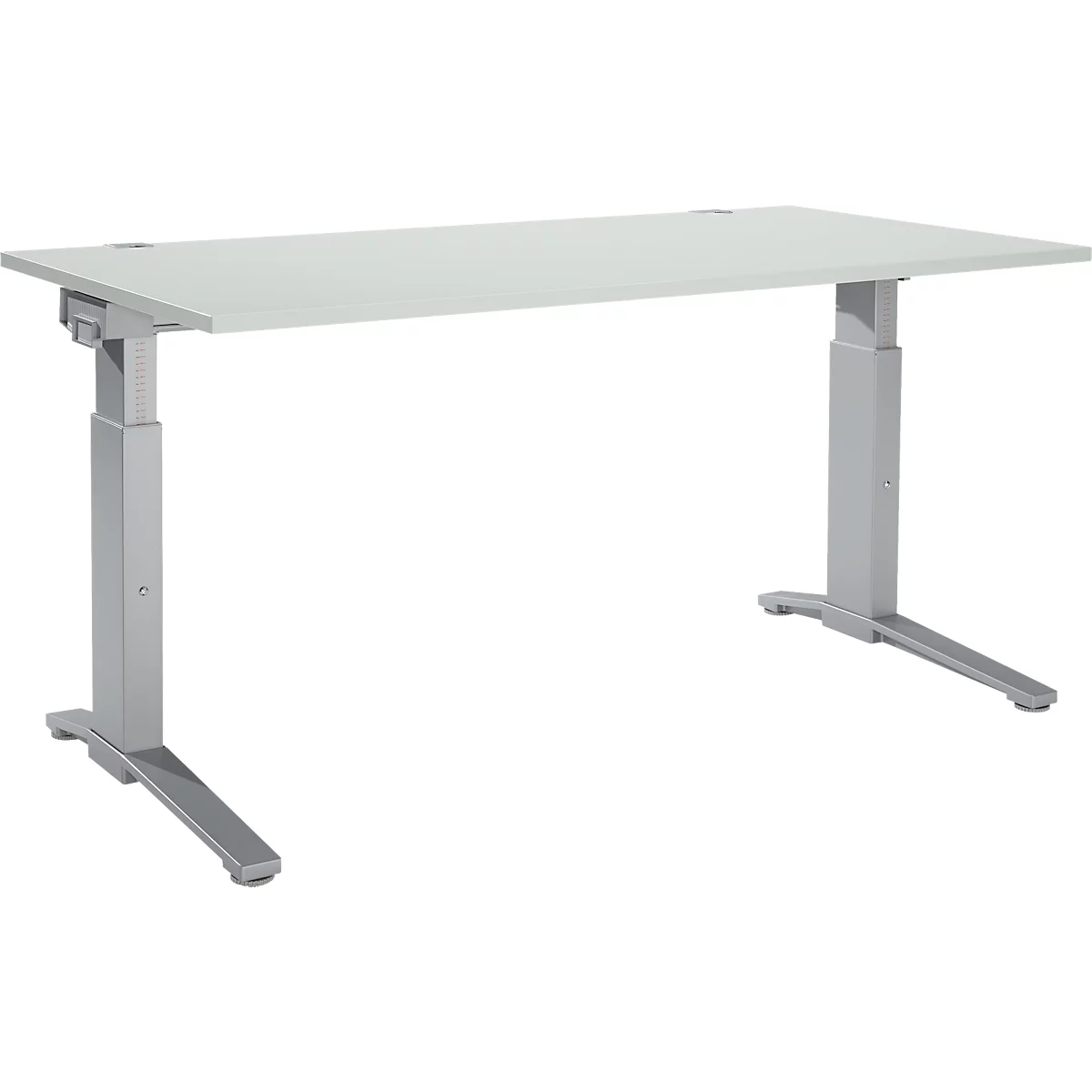 Schäfer Shop Genius bureau ERGOSTYLE S, handmatig in hoogte verstelbaar, rechthoekig, C-voet, B 1600 x D 800 x H 675-895 mm, aluminium lichtgrijs/wit