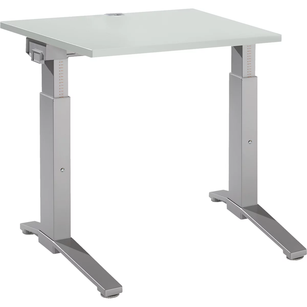 Schäfer Shop Genius bureau ERGOSTYLE S, handmatig in hoogte verstelbaar, rechthoekig, C-voet, B 800 x D 800 x H 675-895 mm, aluminium lichtgrijs/wit