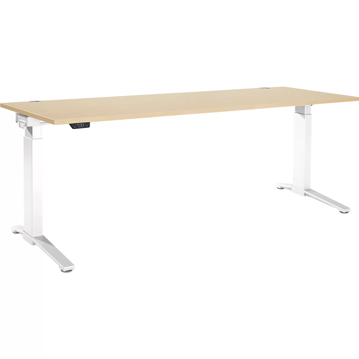 Schäfer Shop Genius bureau ERGOSTYLE S, rechthoekig, elektrisch in hoogte verstelbaar, één niveau, C-voet, B 2000 x D 800 x H 715-1182 mm, incl. Memory Master, ahorn/wit