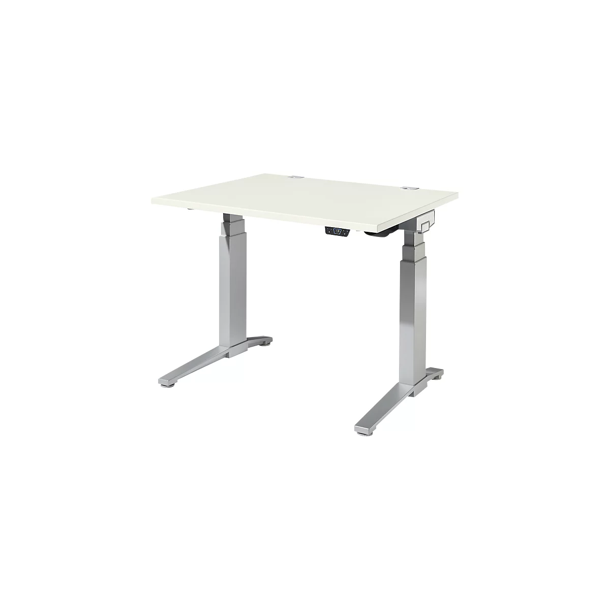 Schäfer Shop Genius Bureau ERGOSTYLE S, rectangulaire, réglage électrique de la hauteur, deux niveaux, pied en C, L 1200 x P 800 x H 635-1305 mm, avec Memory Master, blanc/blanc-aluminium