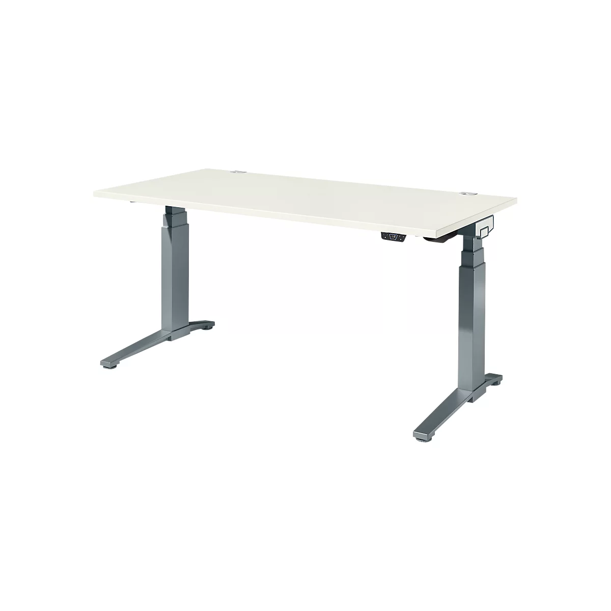 Schäfer Shop Genius Bureau ERGOSTYLE S, rectangulaire, réglage électrique de la hauteur, deux niveaux, pied en C, L 1600 x P 800 x H 635-1305 mm, avec Memory Master, blanc/anthracite