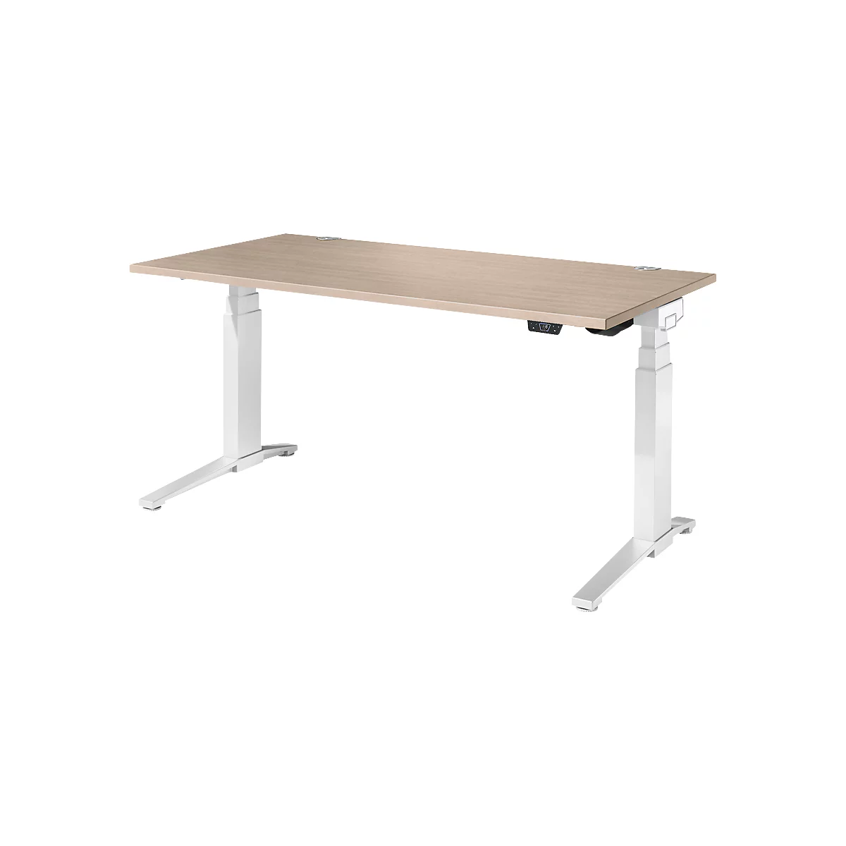 Schäfer Shop Genius Bureau ERGOSTYLE S, rectangulaire, réglage électrique de la hauteur, deux niveaux, pied en C, L 1600 x P 800 x H 635-1305 mm, avec Memory Master, chêne/blanc