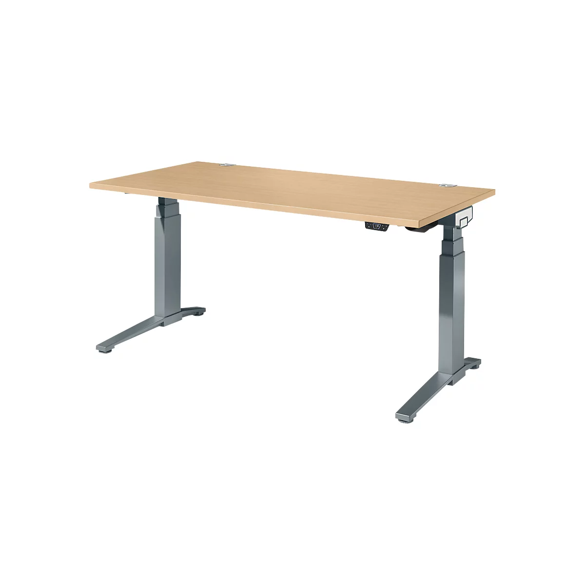 Schäfer Shop Genius Bureau ERGOSTYLE S, rectangulaire, réglage électrique de la hauteur, deux niveaux, pied en C, L 1600 x P 800 x H 635-1305 mm, avec Memory Master, érable/anthracite