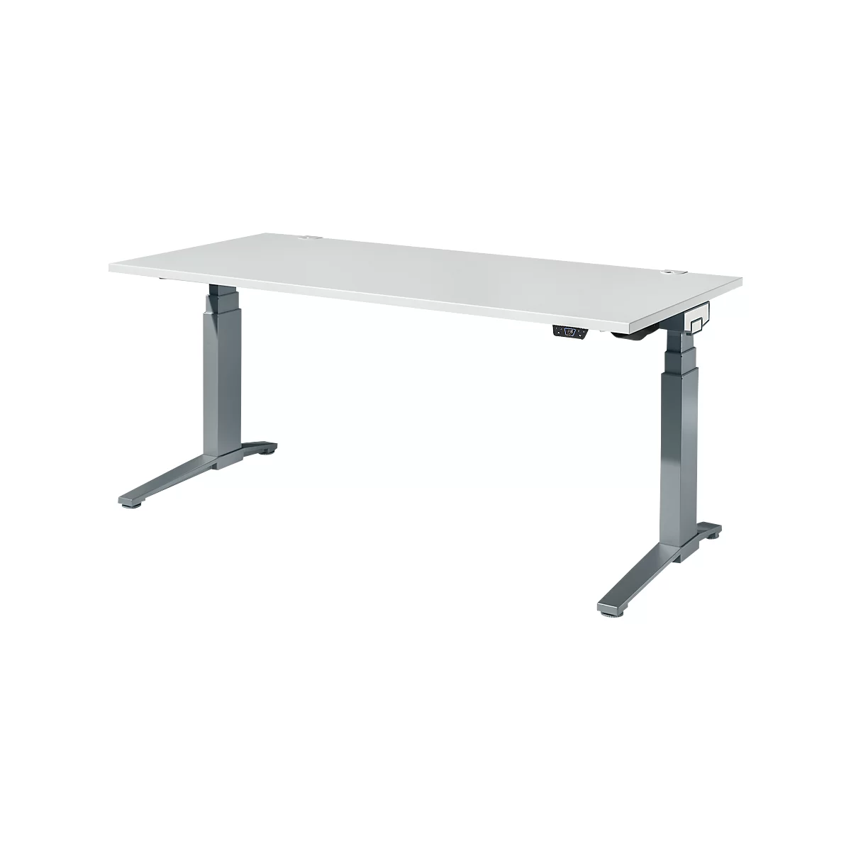 Schäfer Shop Genius Bureau ERGOSTYLE S, rectangulaire, réglage électrique de la hauteur, deux niveaux, pied en C, L 1800 x P 800 x H 635-1305 mm, avec Memory Master, gris clair/anthracite
