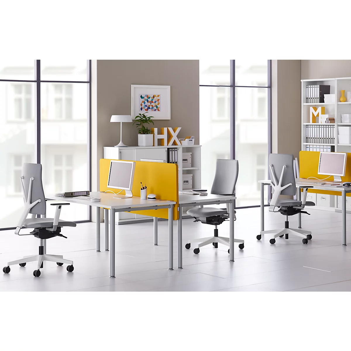 Schäfer Shop Genius Bureau MODENA FLEX, 4 pieds avec tubes ronds, l. 1600 x P 800 mm, blanc/alu blanc 