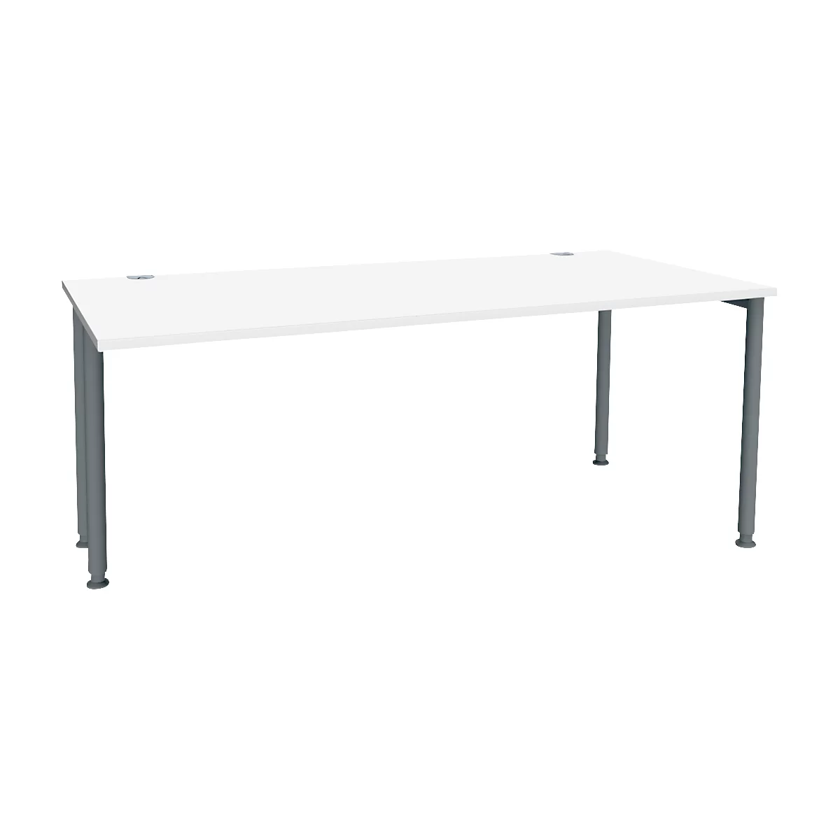 Witte bureau met grijze poten, vrijstaand.