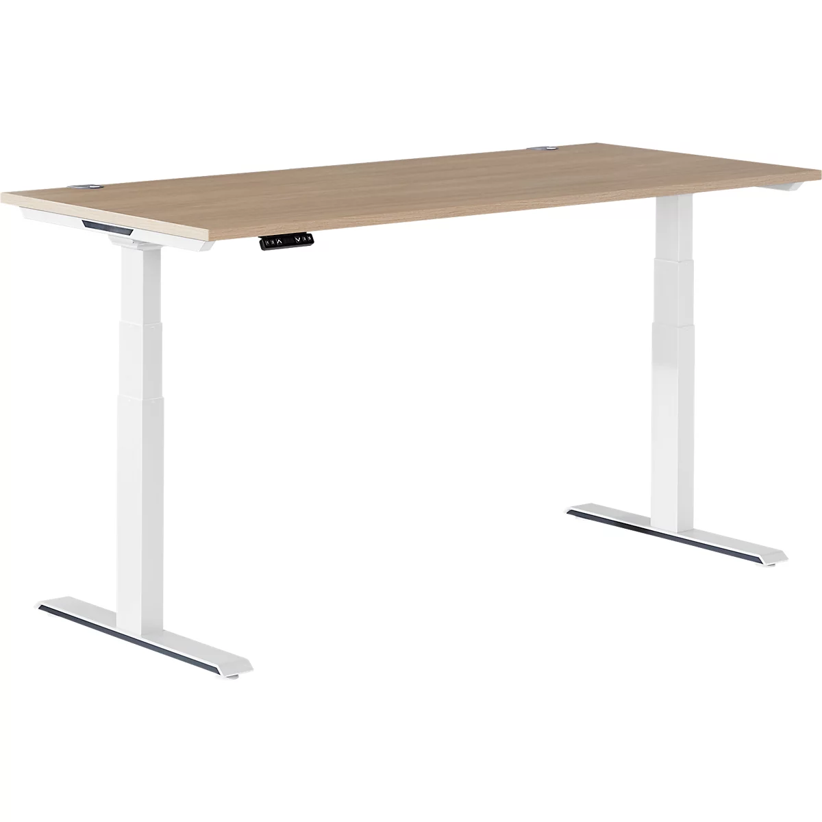 Schäfer Shop Genius bureau MODENA FLEX, elektrisch in hoogte verstelbaar, rechthoekig, T-poot, B 1600 x D 800 mm, eiken/wit